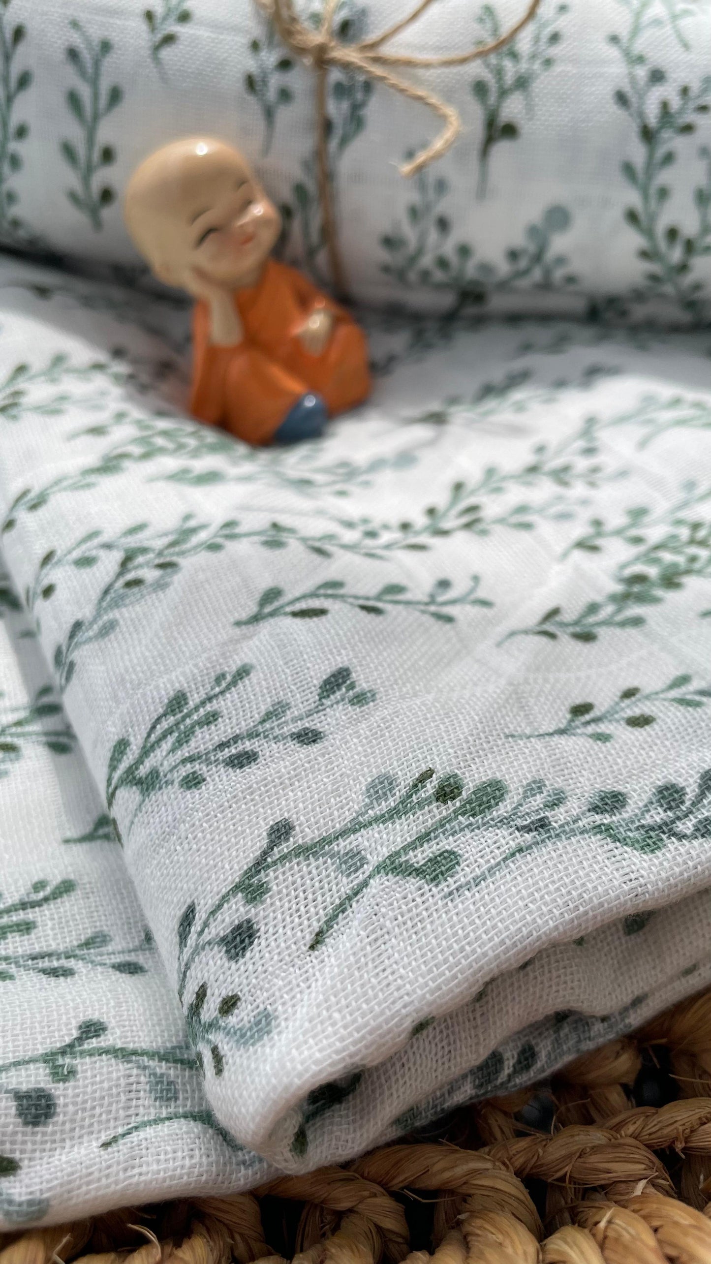 Premium Muslin Cotton Baby Swaddle cum Towel | 90 x 150 Cms | Beige Leaves