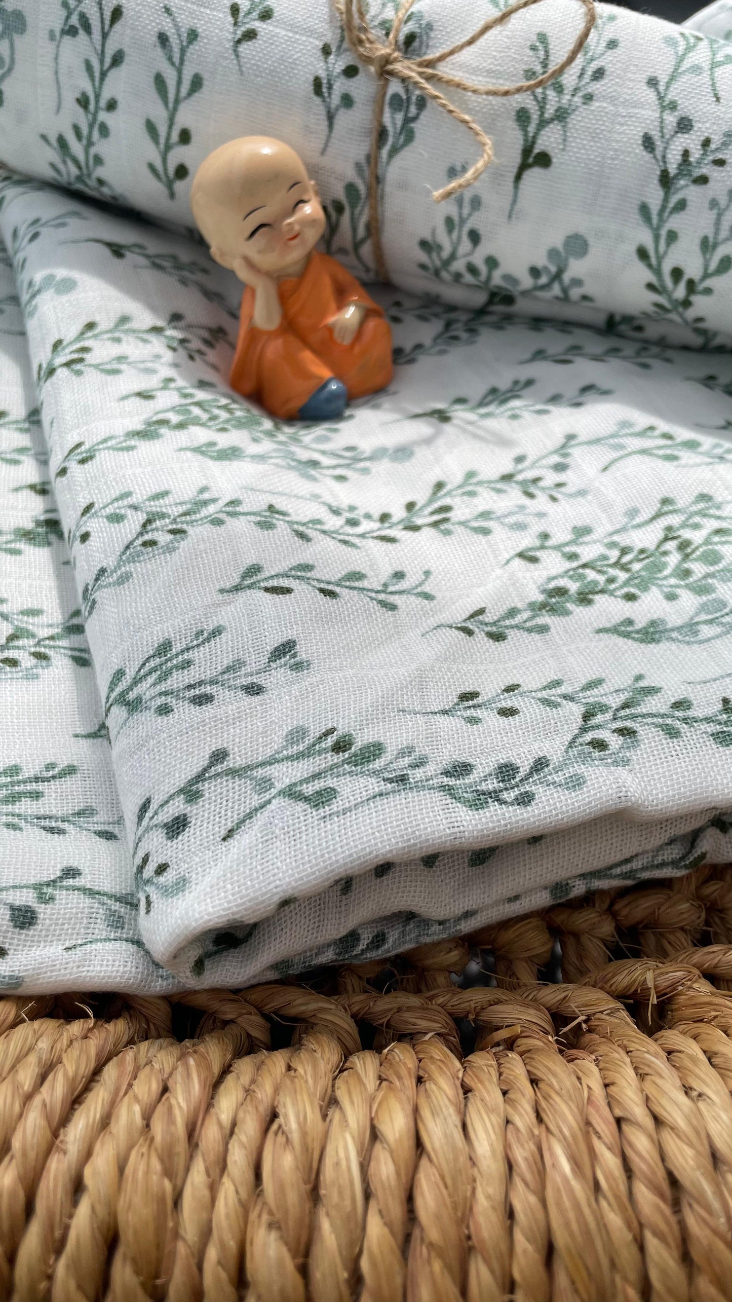 Premium Muslin Cotton Baby Swaddle cum Towel | 90 x 150 Cms | Beige Leaves