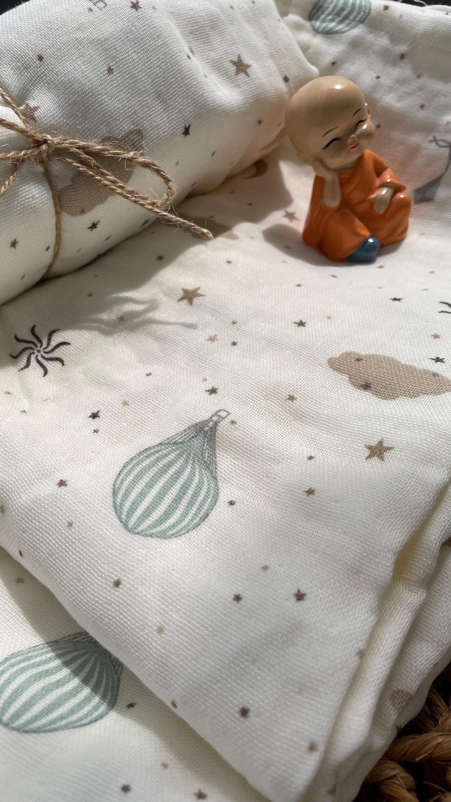 Premium Muslin Cotton Baby Swaddle cum Towel | 90 x 150 Cms | Beige Parachutes