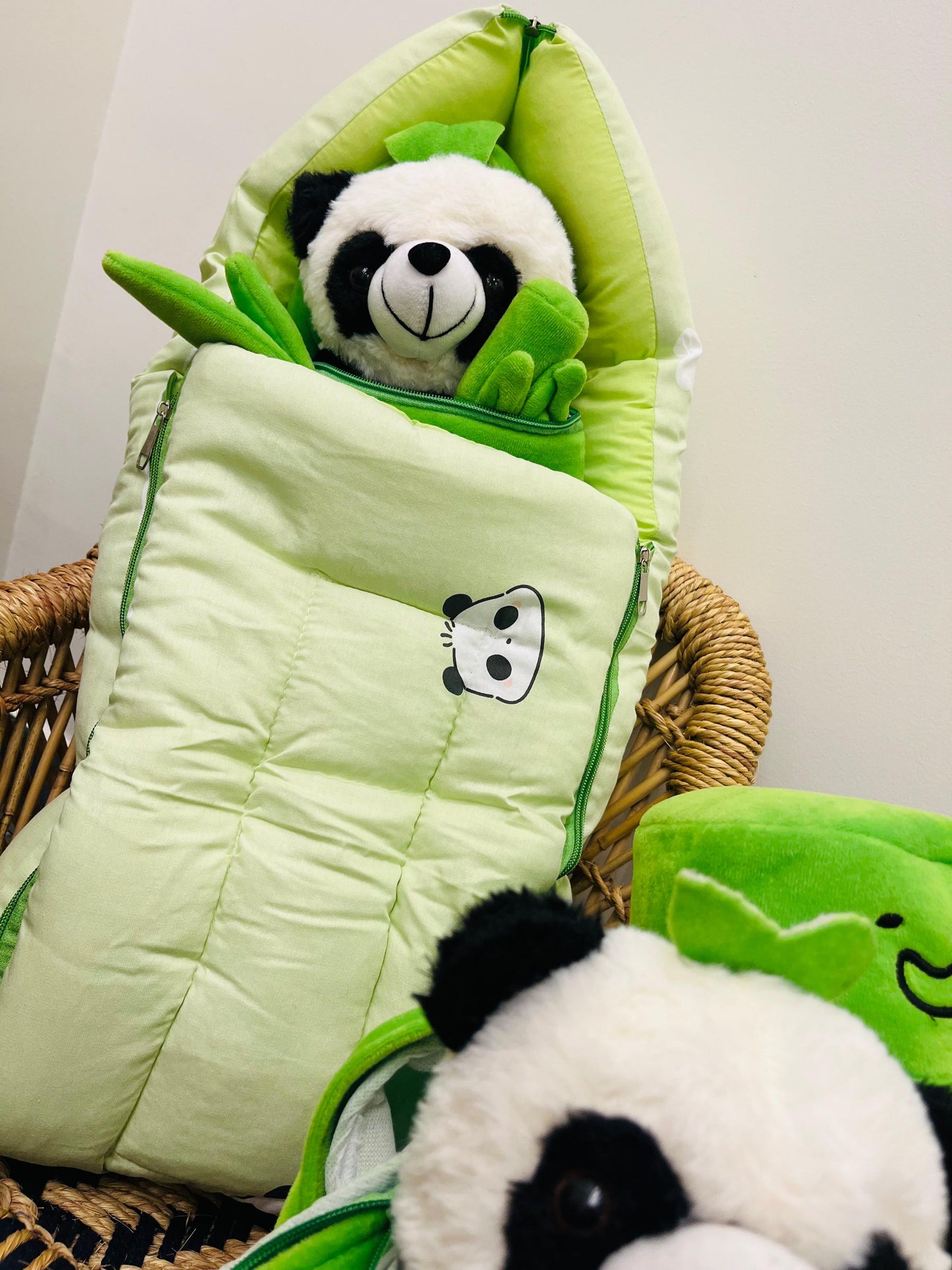 Baby carry Nest Bed | Panda Green | With Zip and Carrying Bag