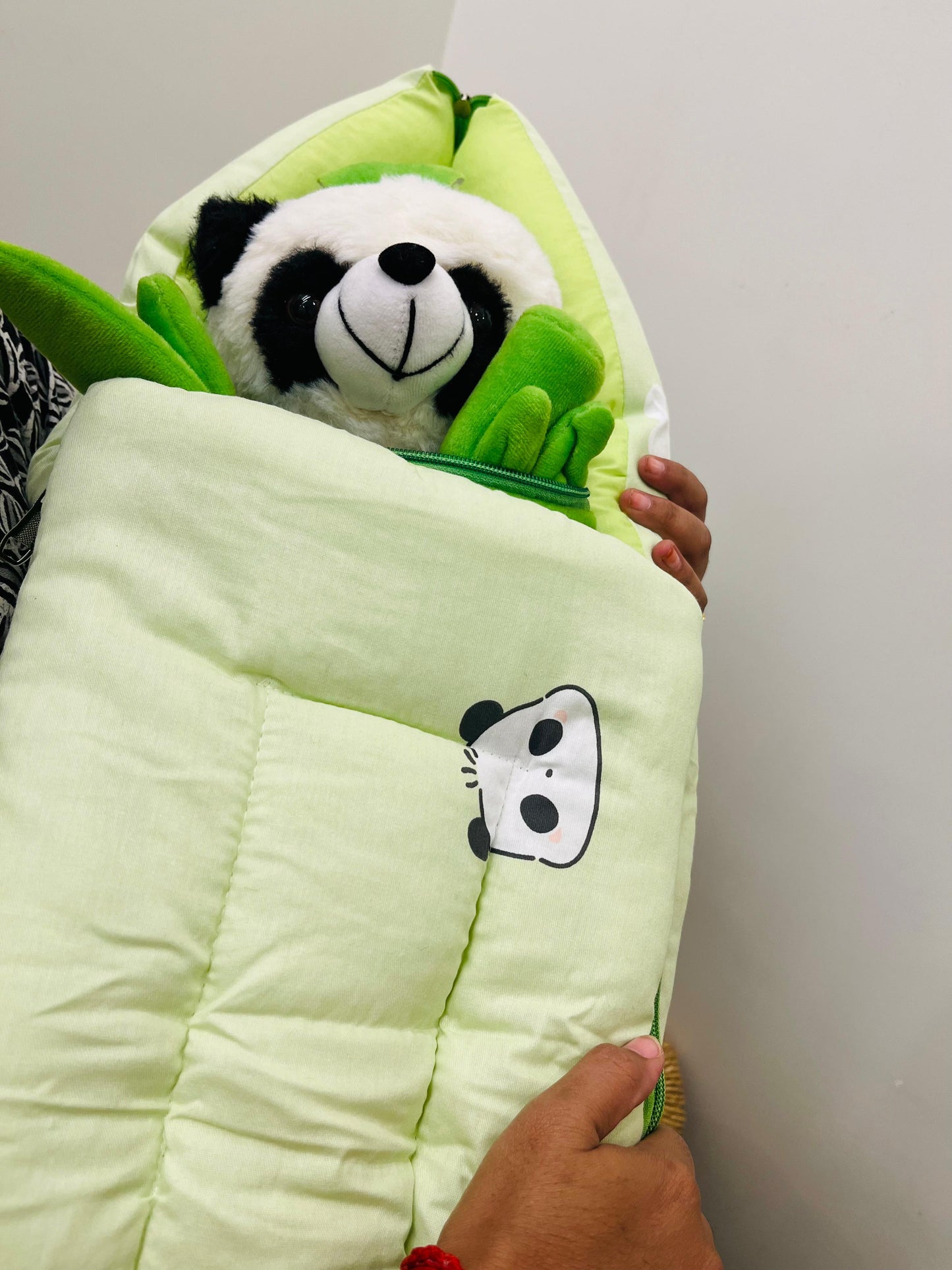 Baby carry Nest Bed | Panda Green | With Zip and Carrying Bag