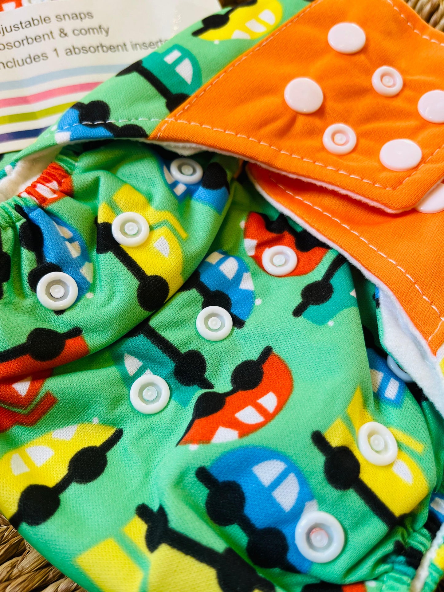 Reusable Diaper - Green Cars | Comes with 1 Reusable Pad | (0 Months to 36 Months)