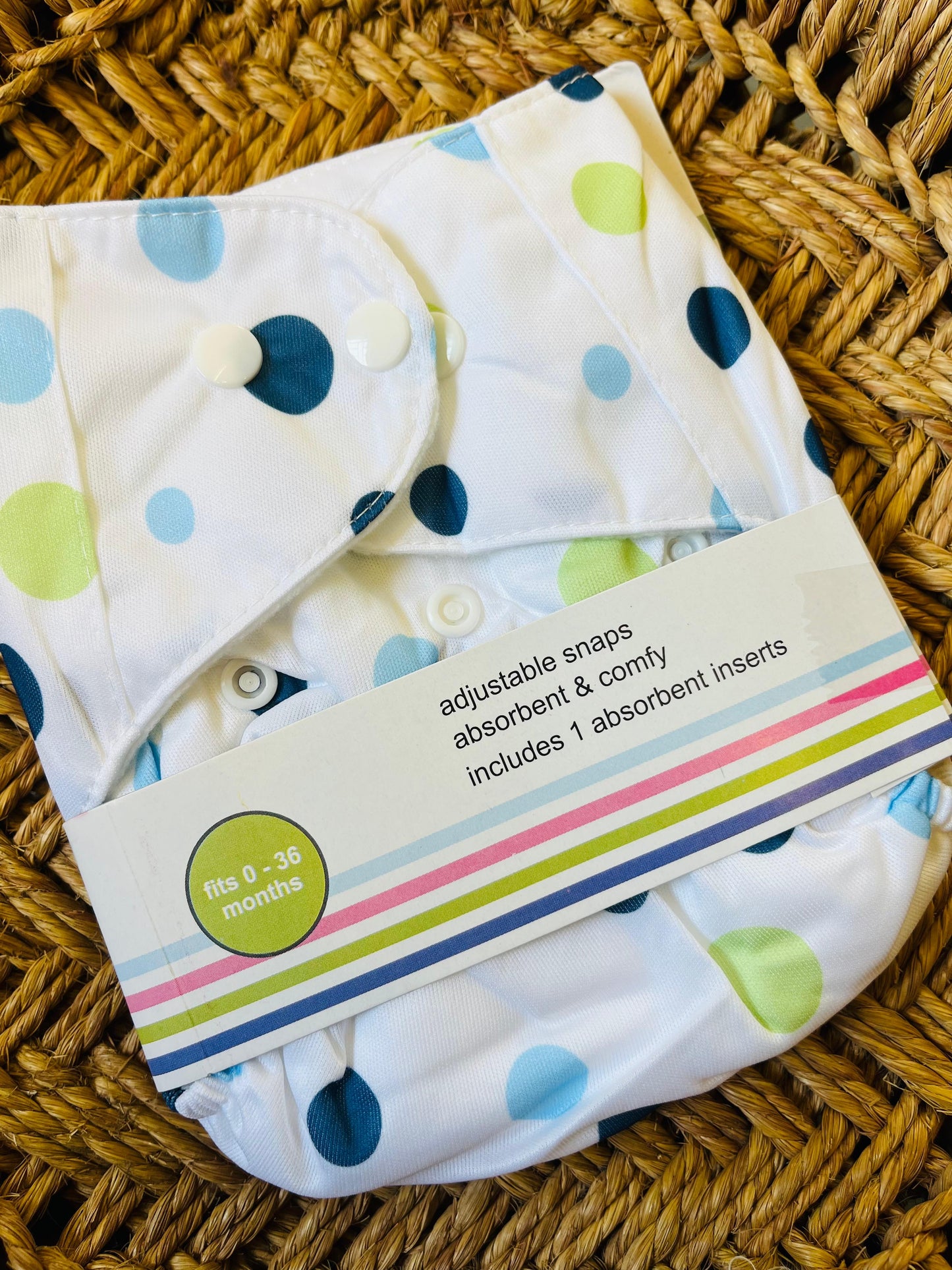 Reusable Diaper - White Polka Dots | Comes with 1 Reusable Pad | (0 Months to 36 Months)