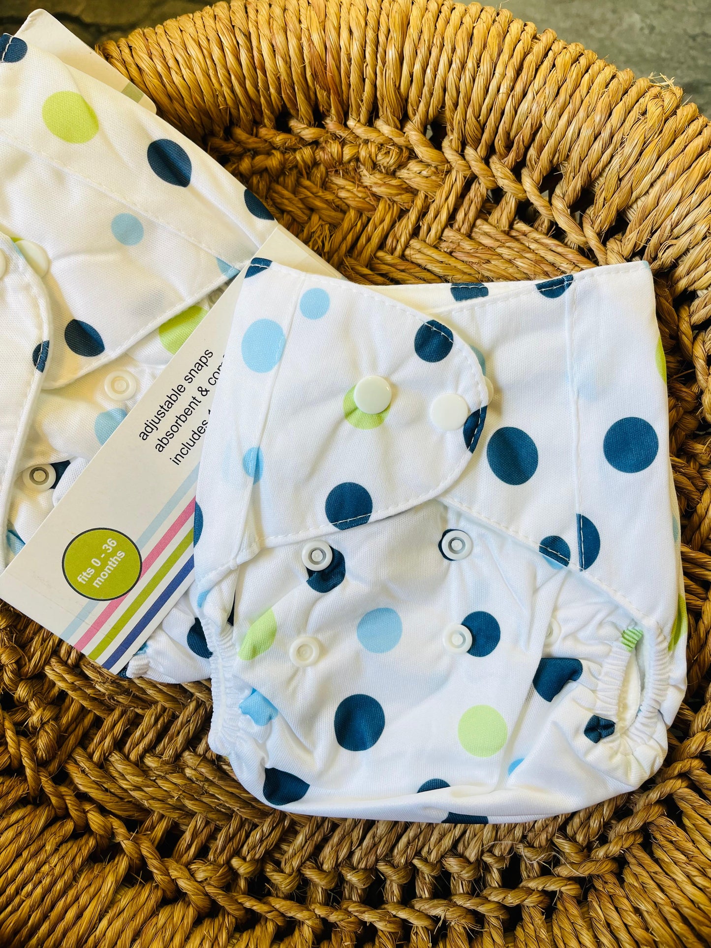 Reusable Diaper - White Polka Dots | Comes with 1 Reusable Pad | (0 Months to 36 Months)