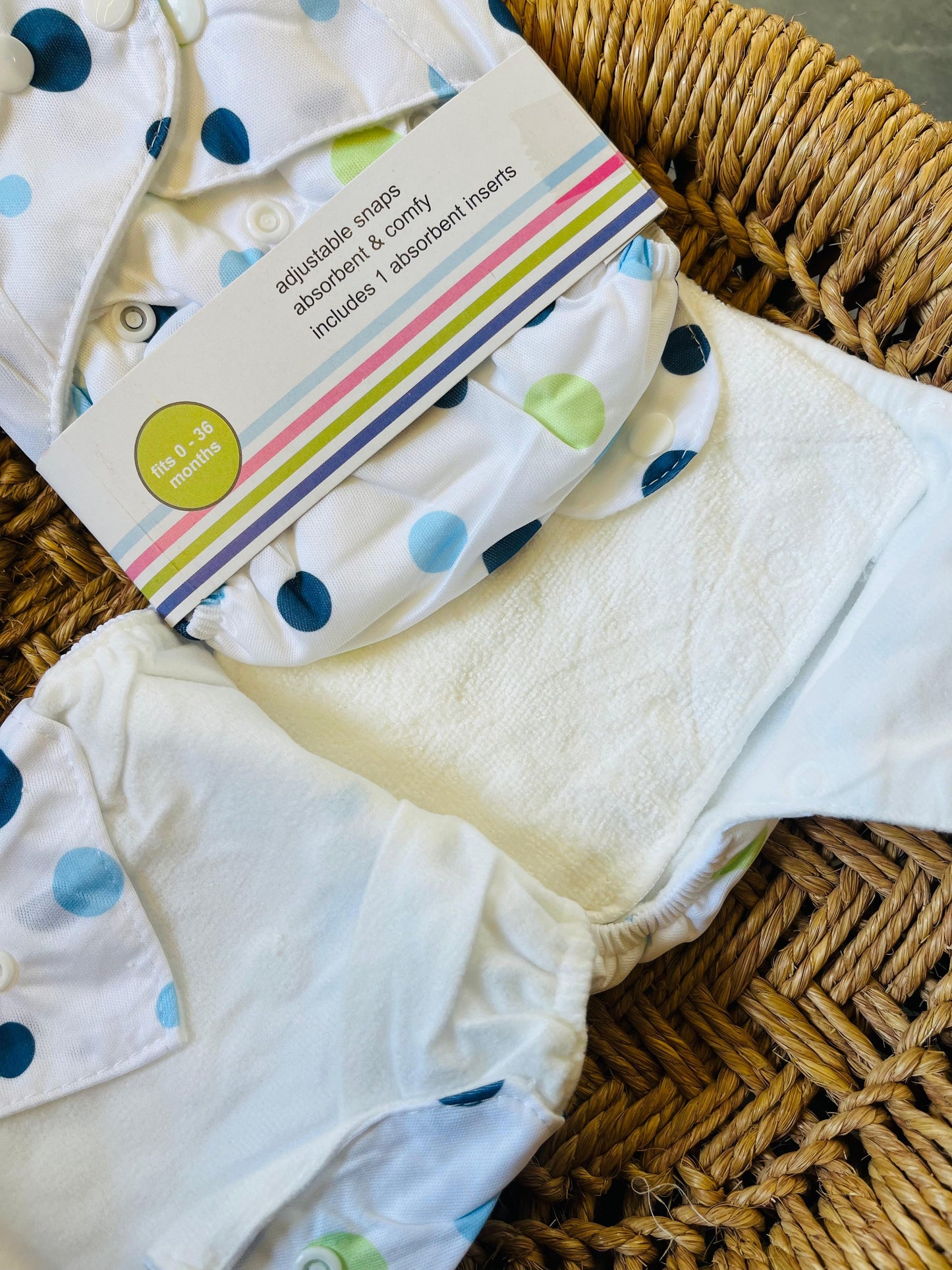Reusable Diaper - White Polka Dots | Comes with 1 Reusable Pad | (0 Months to 36 Months)