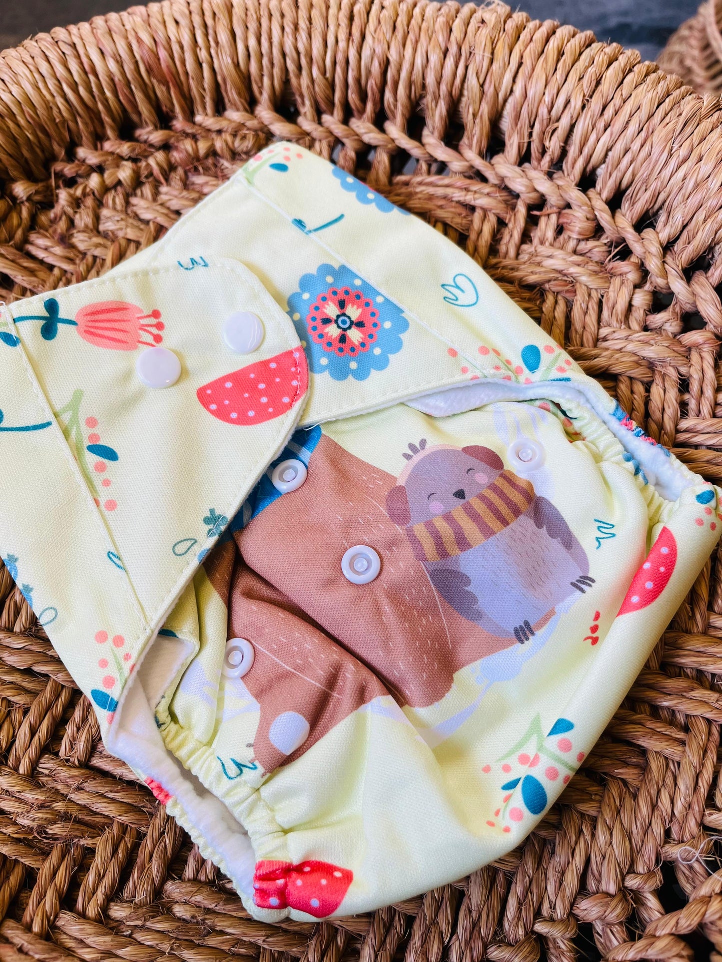 Reusable Diaper - Yellow Bear | Comes with 1 Reusable Pad | (0 Months to 36 Months)