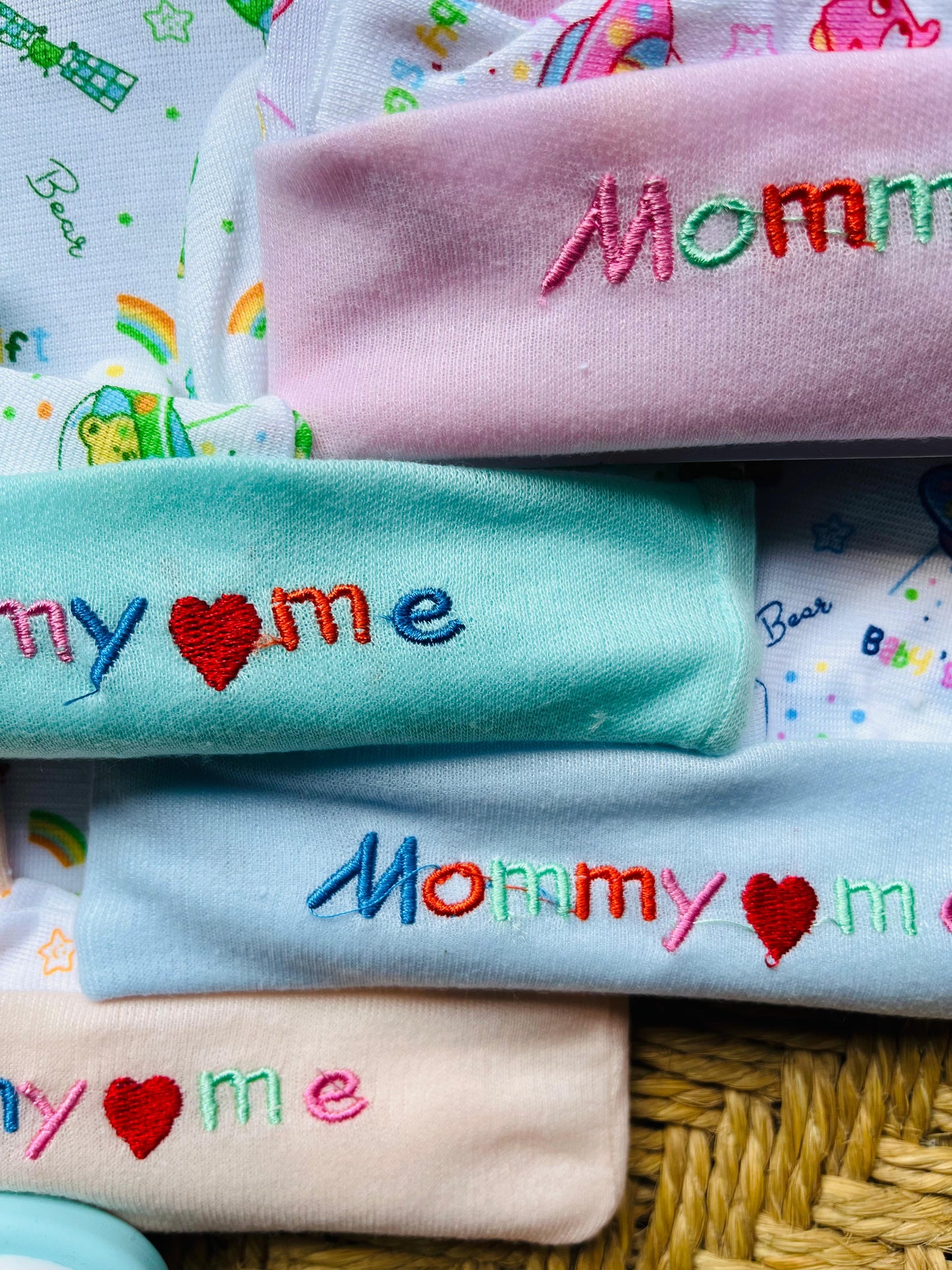 Cap and Mitten | Set of 4 | Pair of Socks, Gloves and Cap ( 0 - 12 Months) Printed Peach, Yellow, Blue and Mint Set
