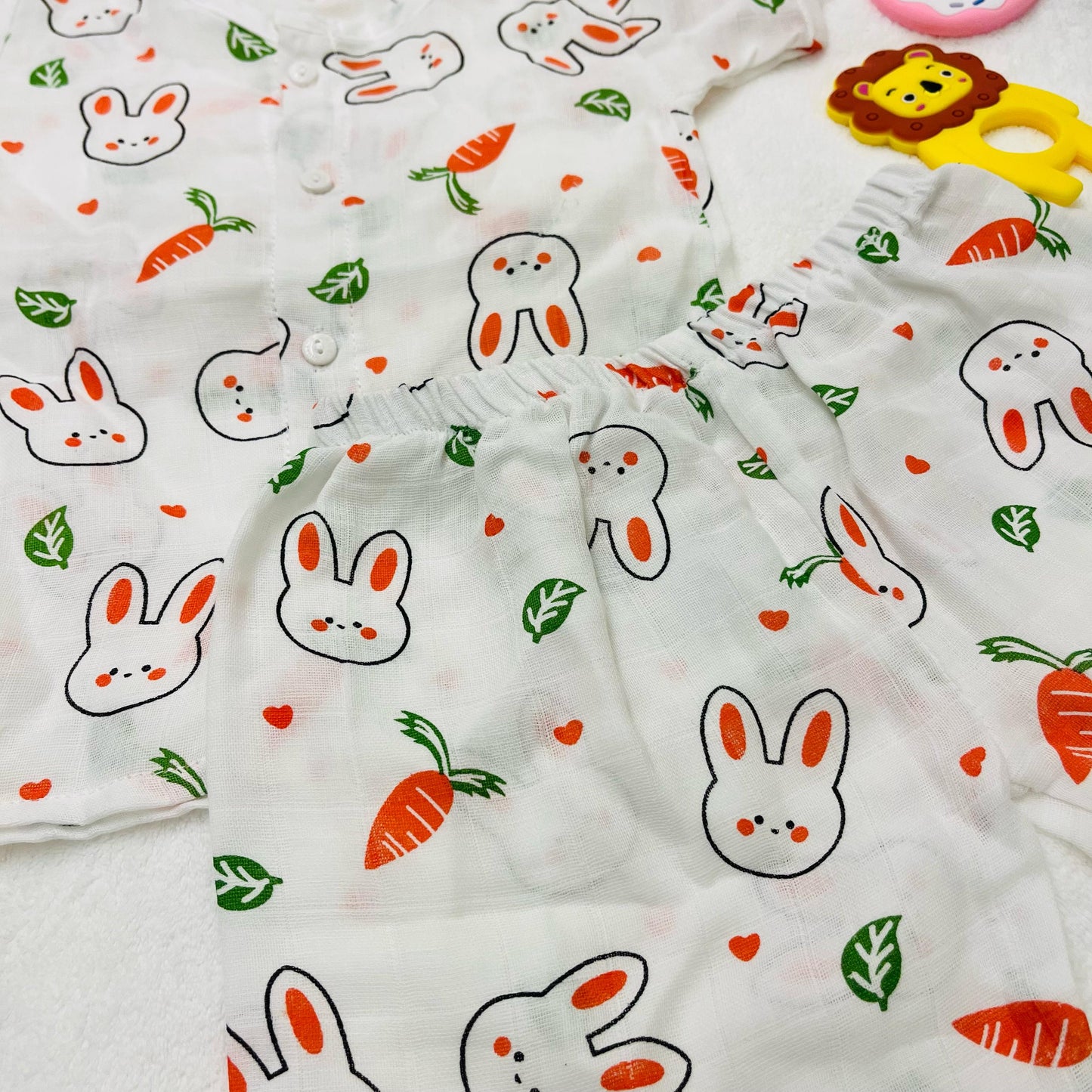 Pure Muslin Co-Ord Set | Button Shirt with Elastic Shorts | Pure Muslin | Miffy Carrots