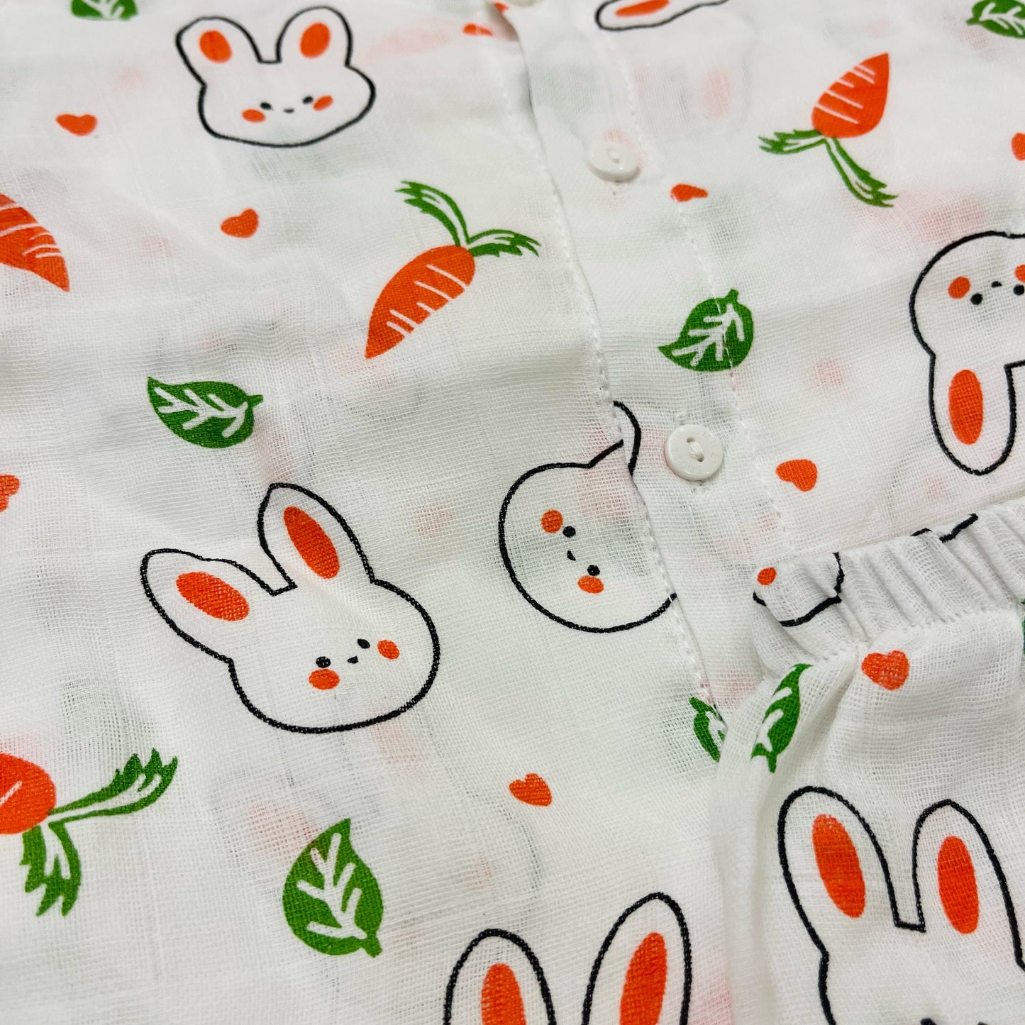 Pure Muslin Co-Ord Set | Button Shirt with Elastic Shorts | Pure Muslin | Miffy Carrots