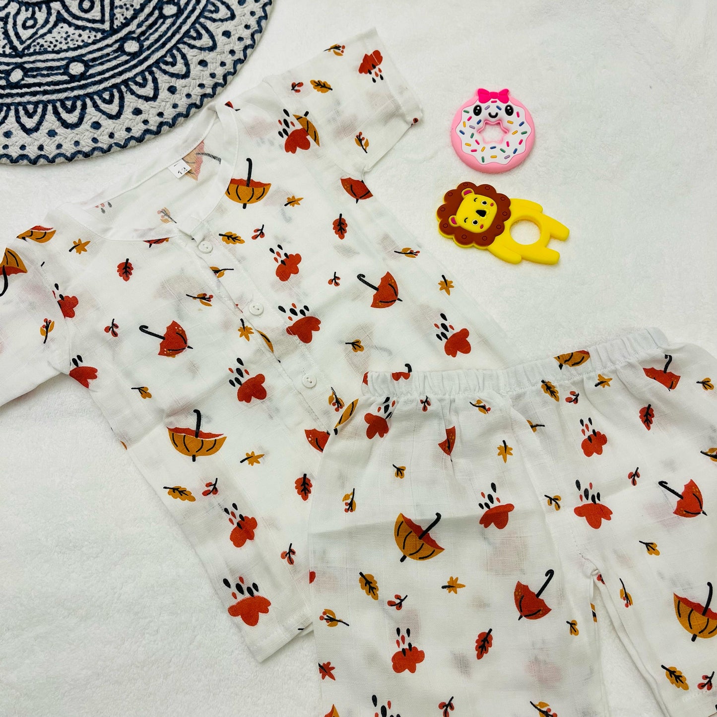 Pure Muslin Co-Ord Set | 6 Months - 24 Months | Pure Muslin | Umbrella & Rain | Unisex