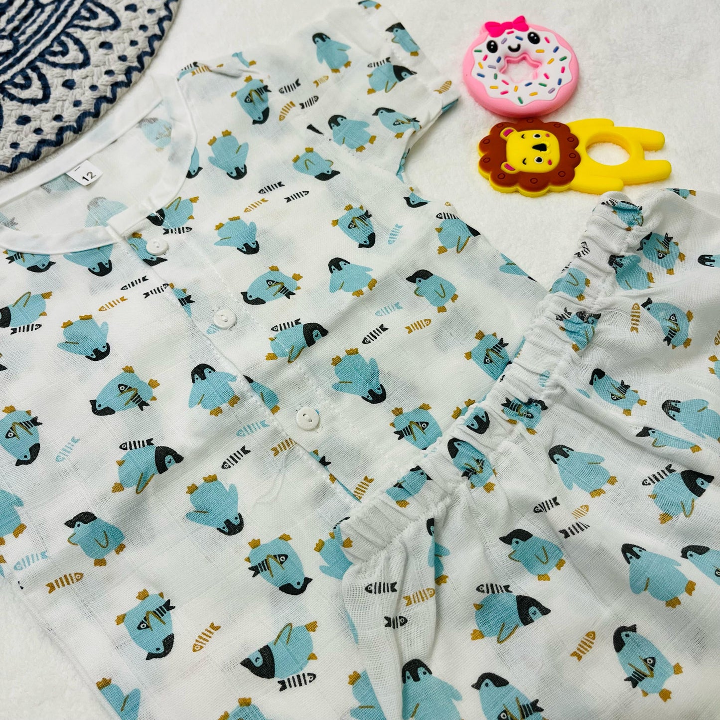 Pure Muslin Co-Ord Set | 6 Months - 24 Months | Pure Muslin | Penguin & Fish| Unisex