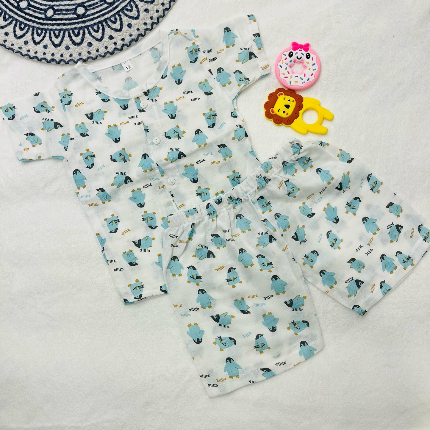 Pure Muslin Co-Ord Set | 6 Months - 24 Months | Pure Muslin | Penguin & Fish| Unisex