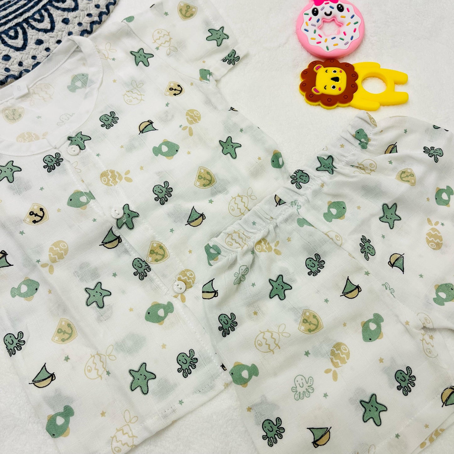 Pure Muslin Co-Ord Set | 6 Months - 24 Months | Pure Muslin | Starfish & Boats
