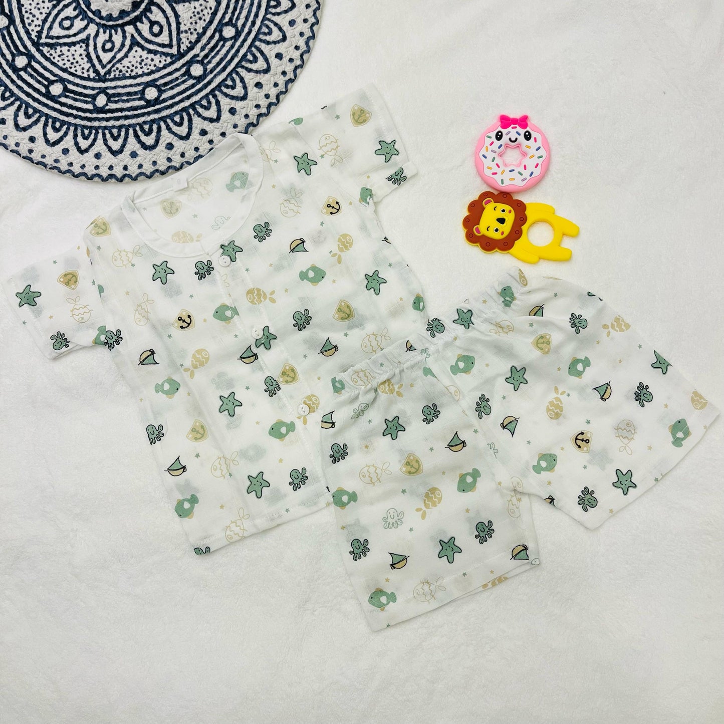 Pure Muslin Co-Ord Set | 6 Months - 24 Months | Pure Muslin | Starfish & Boats