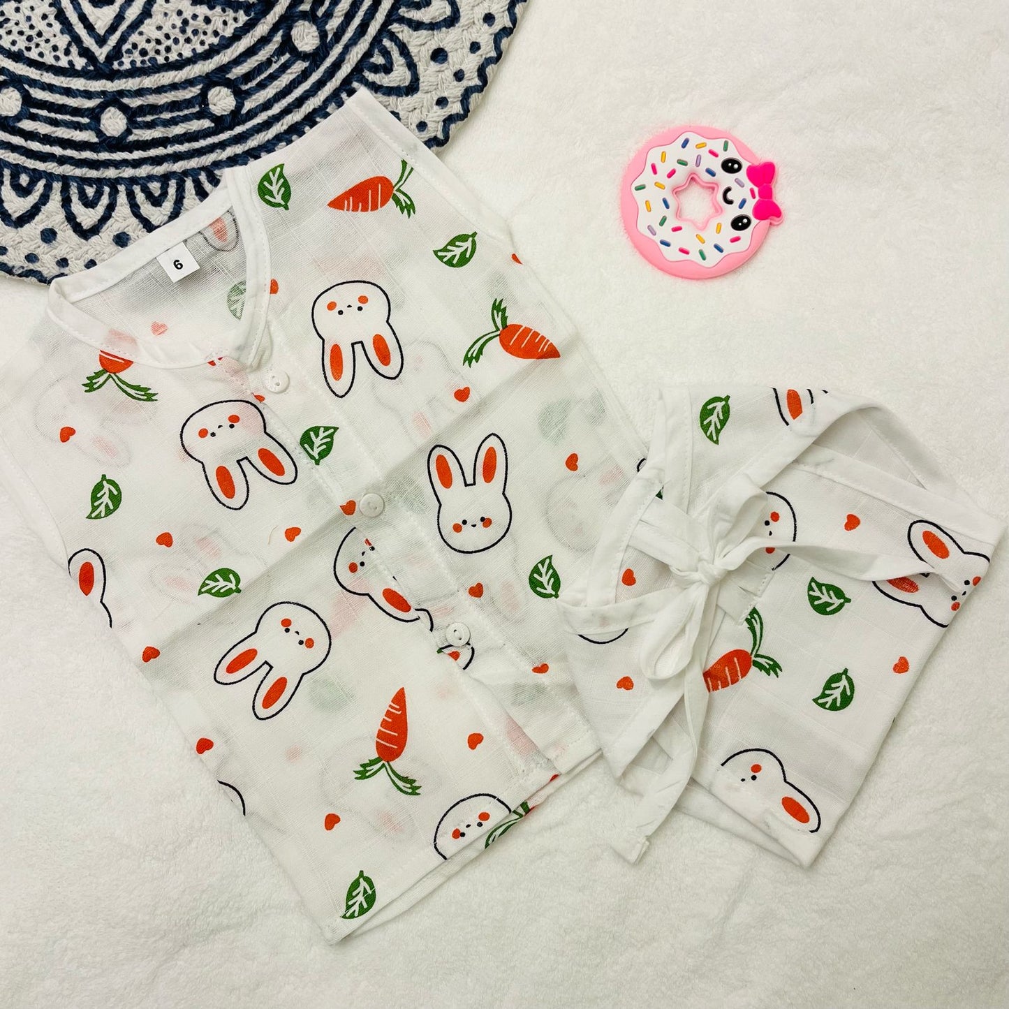 Pure Muslin Button Jabla & Padded Langot | 0-6 Months | Matching Set | Knot Padded Langot & Button Jabla | Miffy Carrots|Unisex