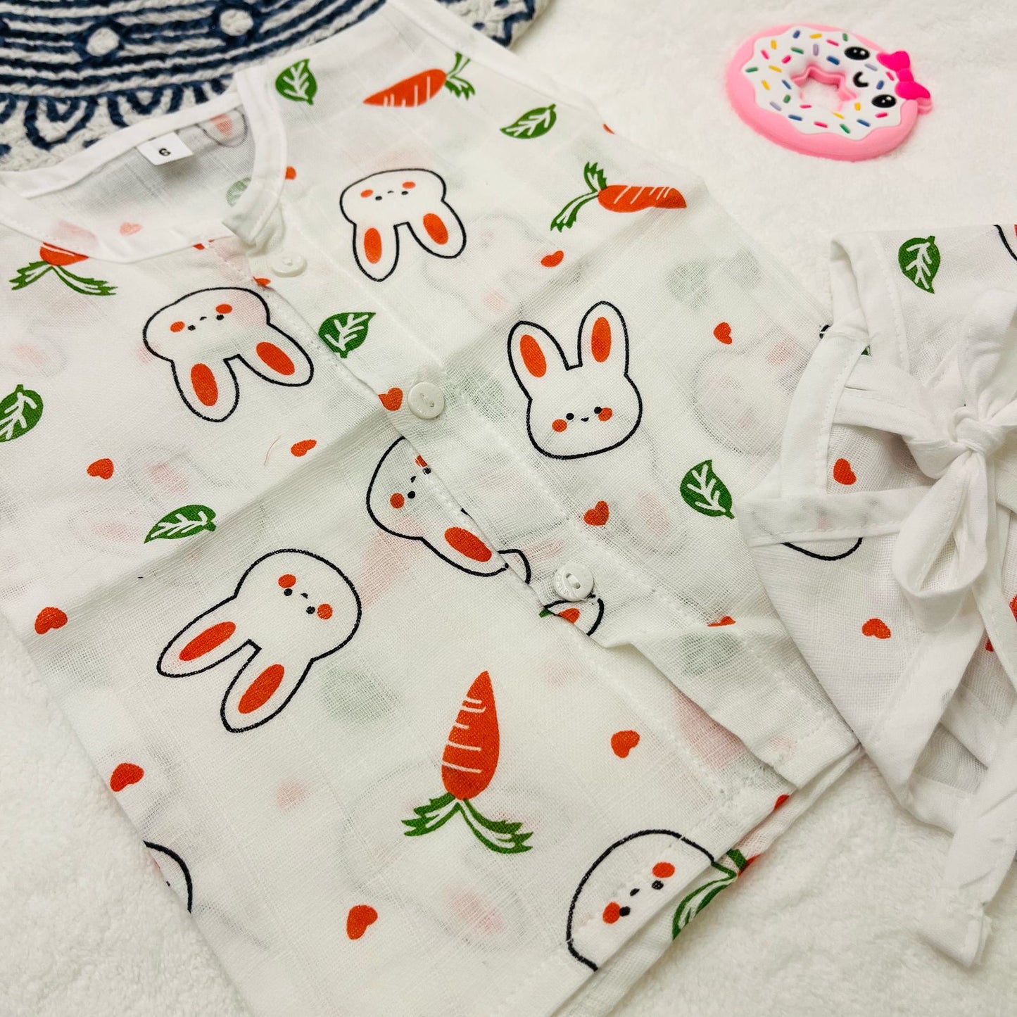 Pure Muslin Button Jabla & Padded Langot | 0-6 Months | Matching Set | Knot Padded Langot & Button Jabla | Miffy Carrots|Unisex