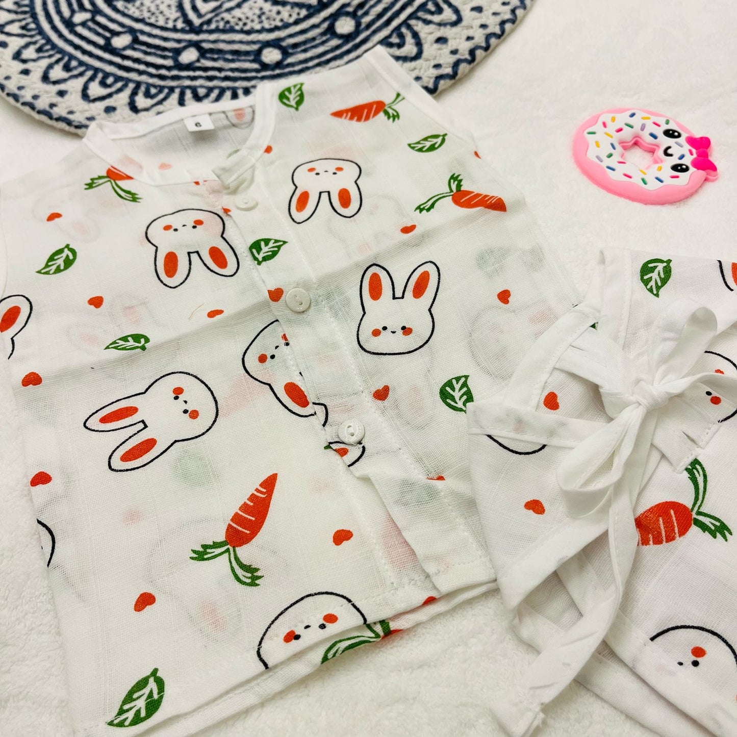 Pure Muslin Button Jabla & Padded Langot | 0-6 Months | Matching Set | Knot Padded Langot & Button Jabla | Miffy Carrots|Unisex