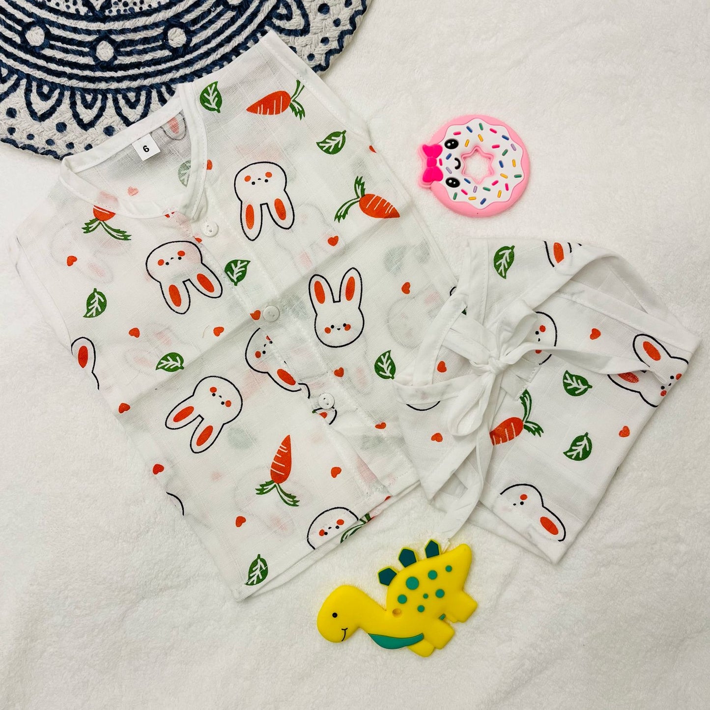 Pure Muslin Button Jabla & Padded Langot | 0-6 Months | Matching Set | Knot Padded Langot & Button Jabla | Miffy Carrots|Unisex