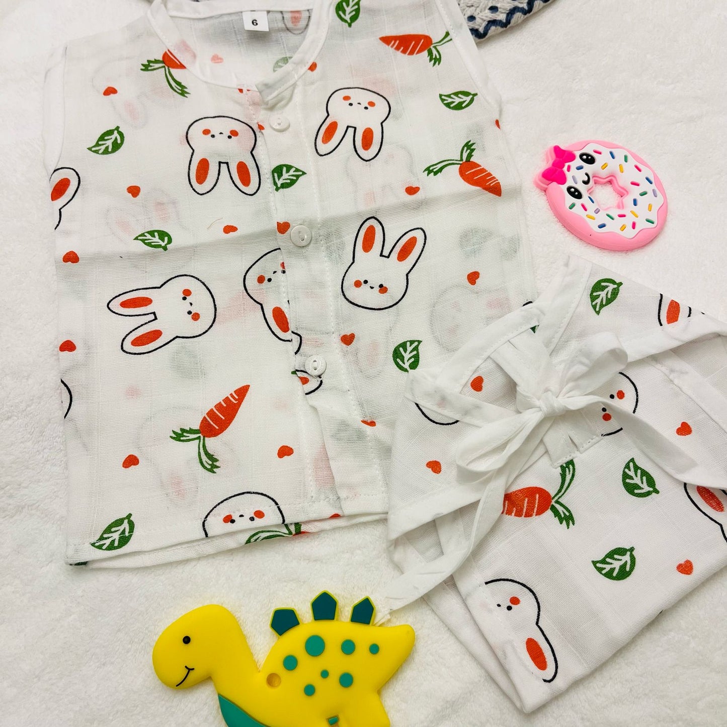 Pure Muslin Button Jabla & Padded Langot | 0-6 Months | Matching Set | Knot Padded Langot & Button Jabla | Miffy Carrots|Unisex