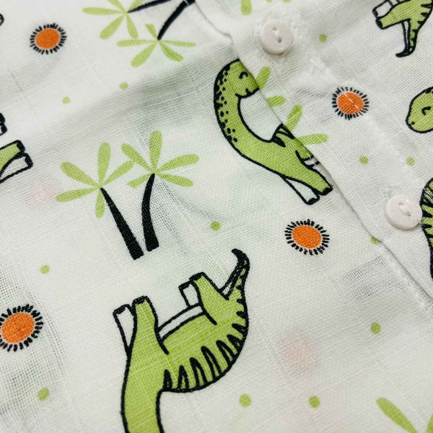Pure Muslin Button Jabla & Padded Langot | 0-6 Months | Matching Set | Knot Padded Langot & Button Jabla | Little Dino | Unisex