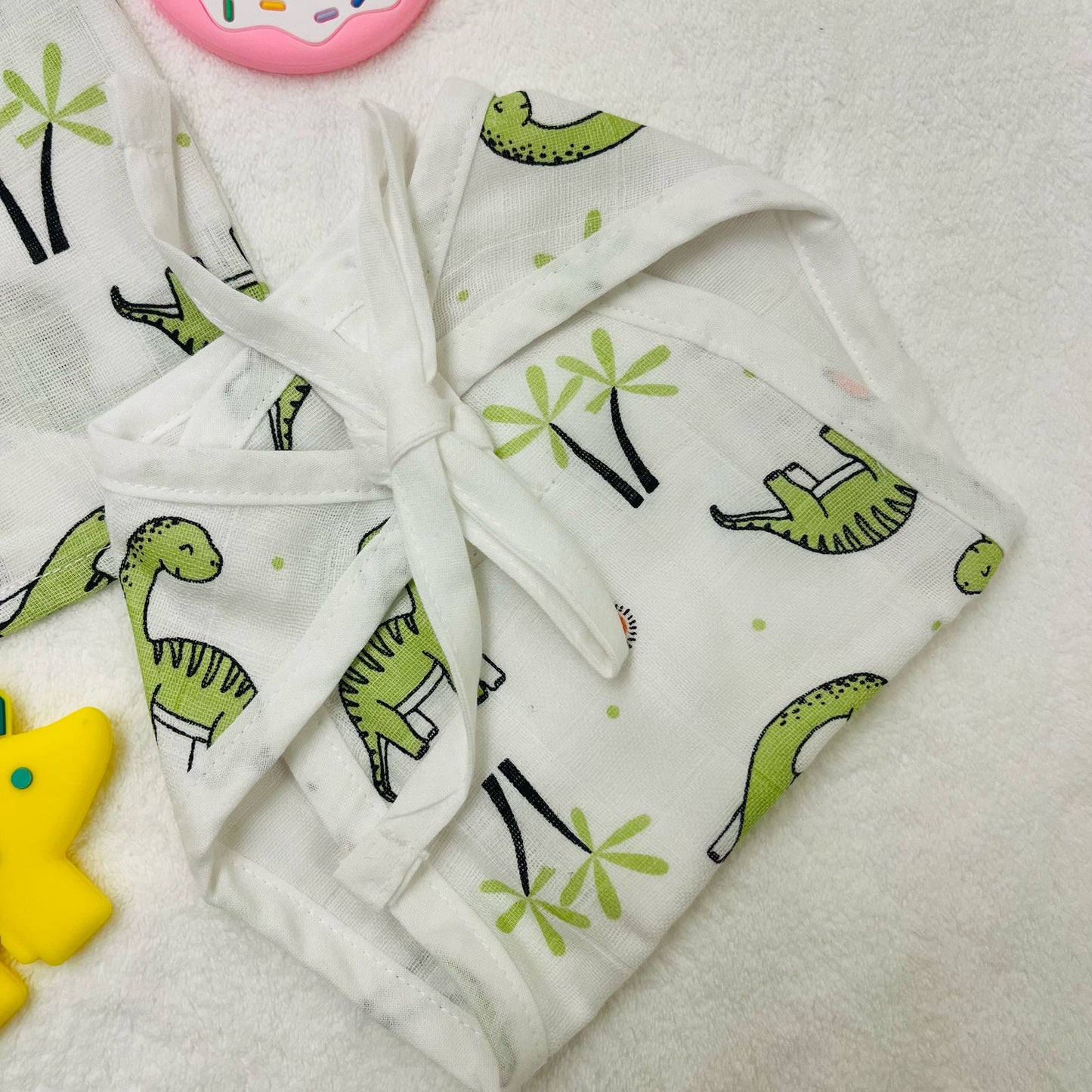 Pure Muslin Button Jabla & Padded Langot | 0-6 Months | Matching Set | Knot Padded Langot & Button Jabla | Little Dino | Unisex
