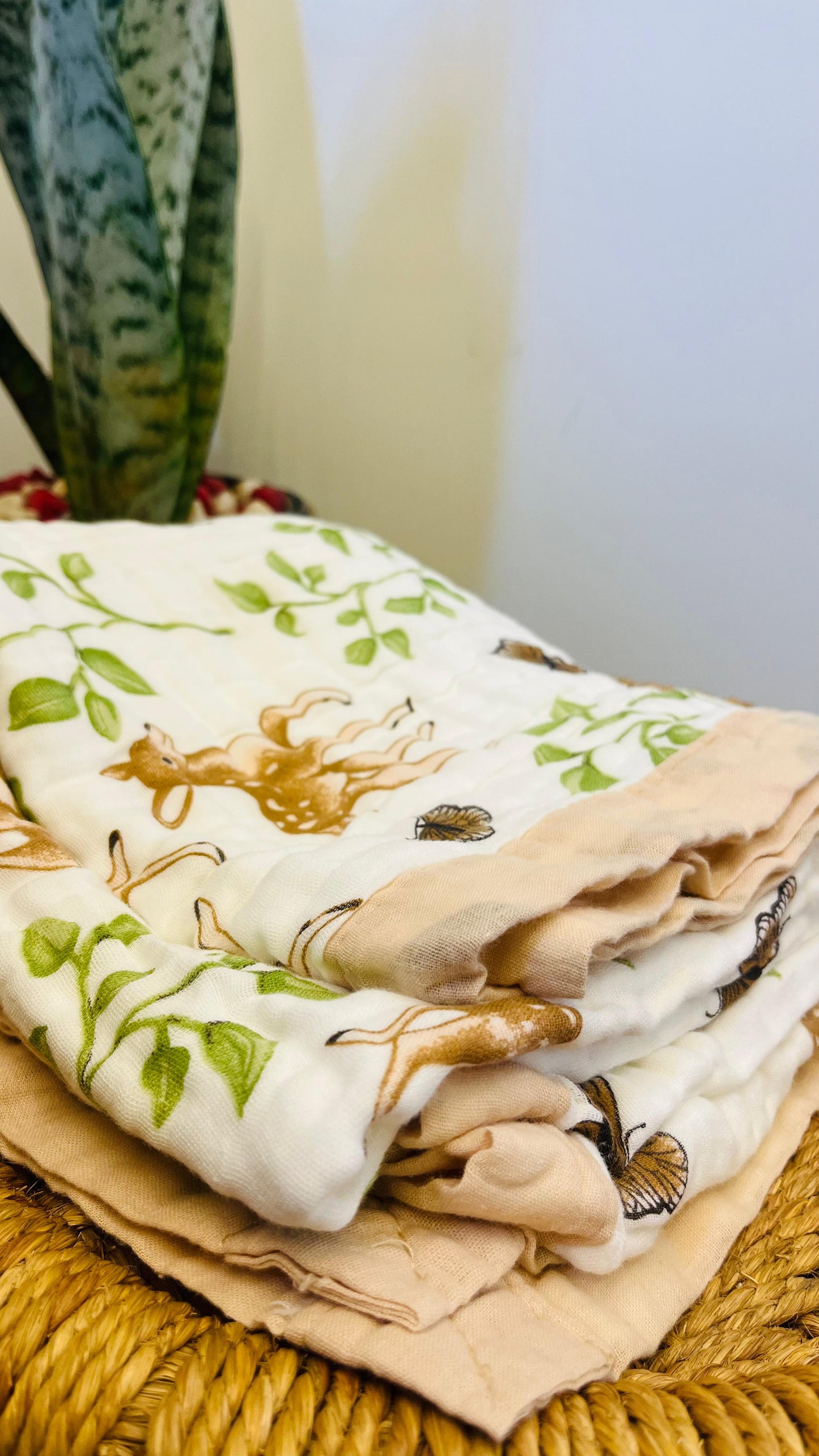 Baby Blanket | Organic Muslin Cotton - 6 -Layered | Deer Forest