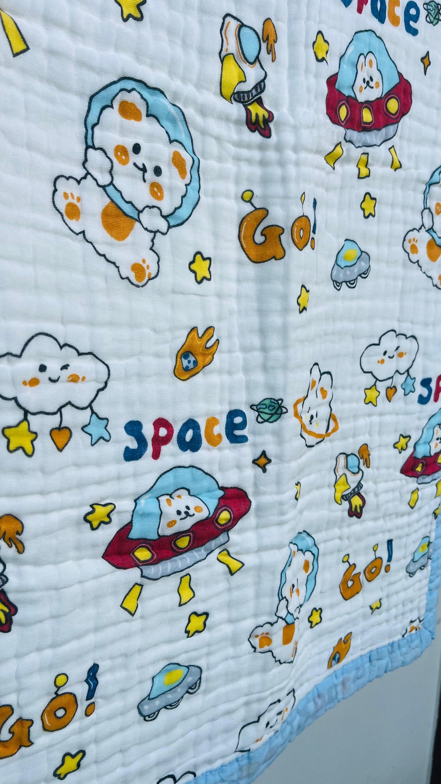 Baby Blanket | Organic Muslin Cotton - 6 -Layered | Space Kitty