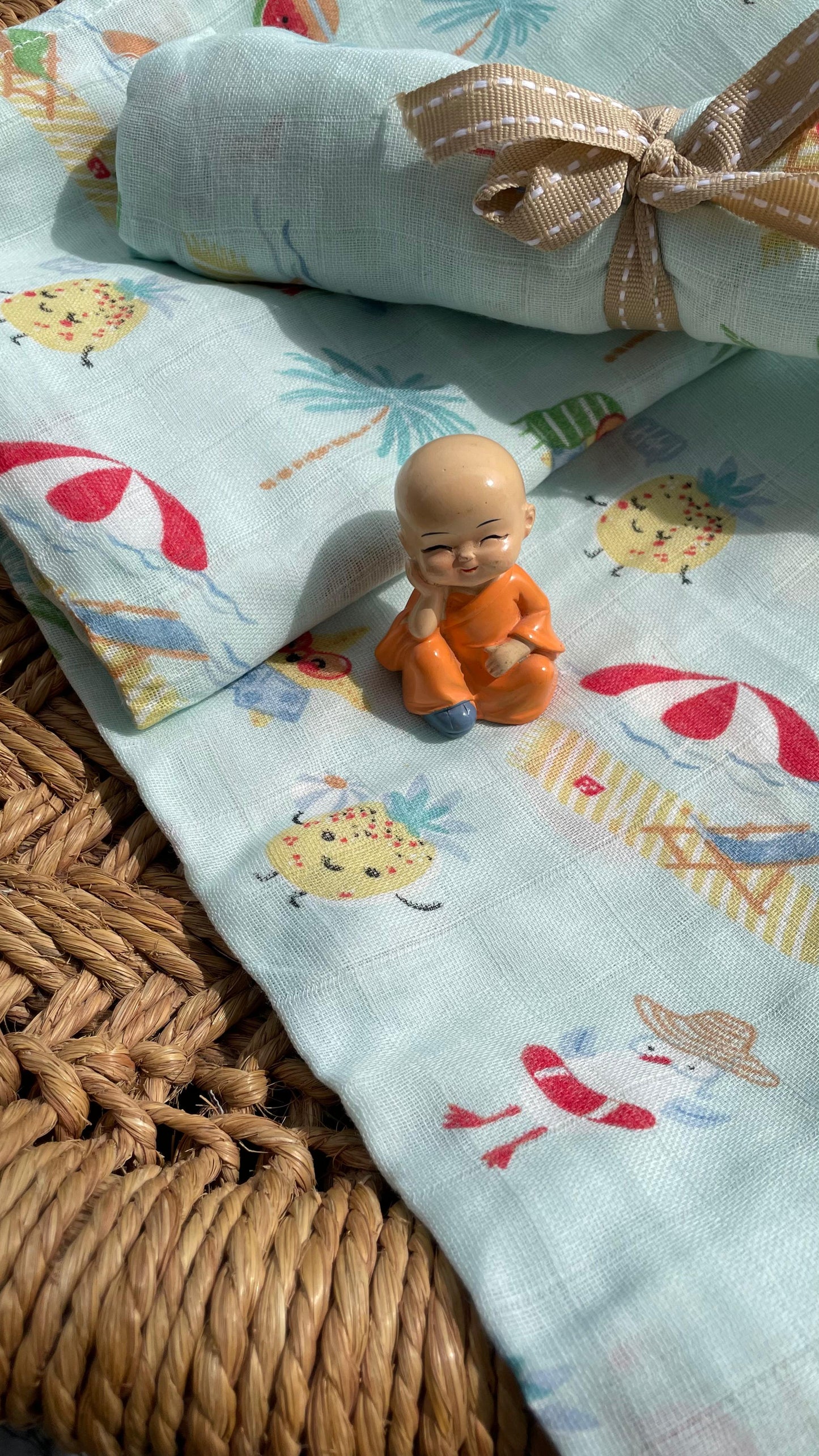Organic Muslin Cotton Baby Swaddle cum Towel | 70 x 150 Cms | Blue Parachutes
