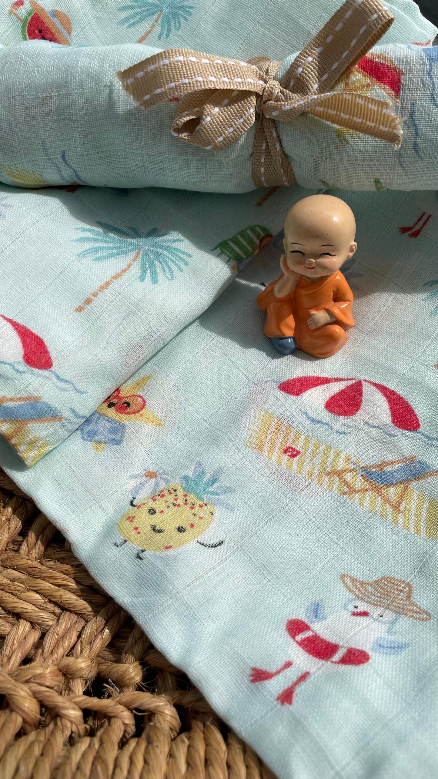 Organic Muslin Cotton Baby Swaddle cum Towel | 70 x 150 Cms | Blue Parachutes
