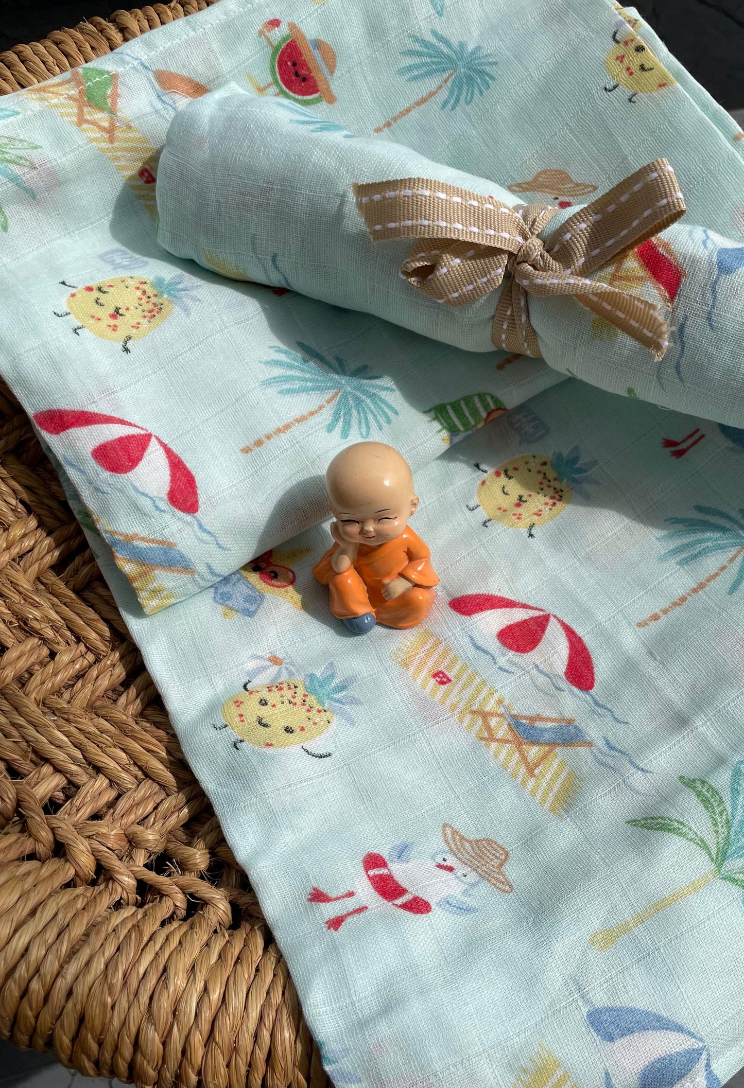 Organic Muslin Cotton Baby Swaddle cum Towel | 70 x 150 Cms | Blue Parachutes