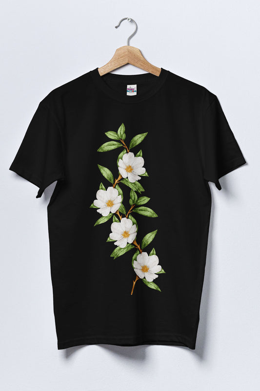 Women Cotton T-Shirt - White flower Art