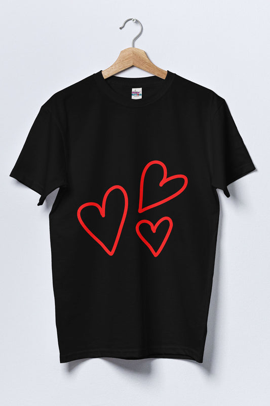 Women Cotton T-Shirt - Red Hearts