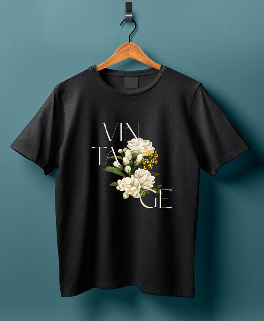 Women Cotton T-Shirt - Vintage White flower