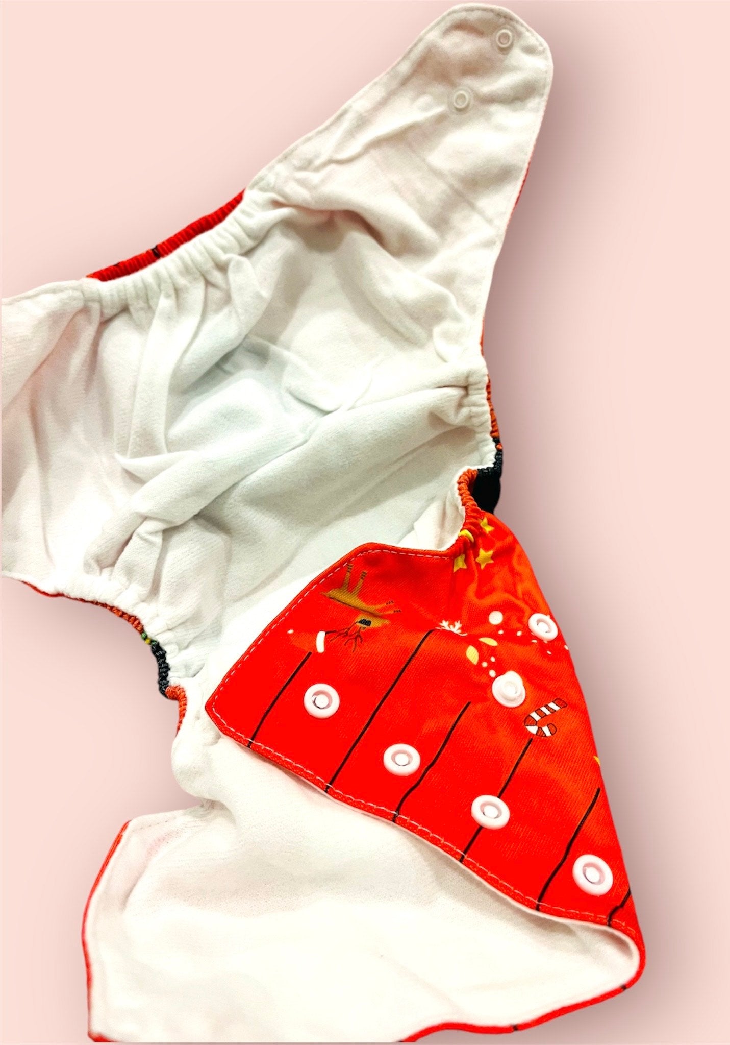 Reusable Diaper - Santa Red | Comes with 1 Reusable Pad | (0 Months to 36 Months)