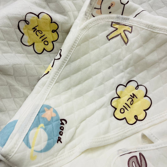 Eco - Muslin Cotton Hooded Blanket cum Towel | Cute Hello Words | (0 Months to 30 Months)