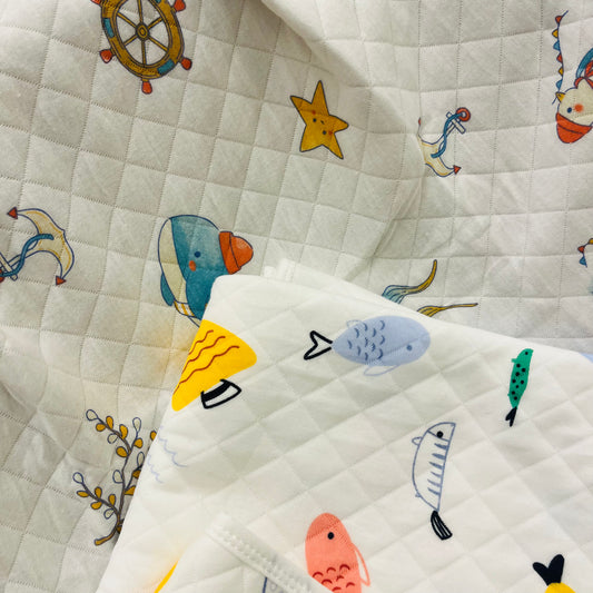 Eco - Muslin Cotton Hooded Blanket cum Towel | Fish & Aqua | (0 Months to 30 Months)