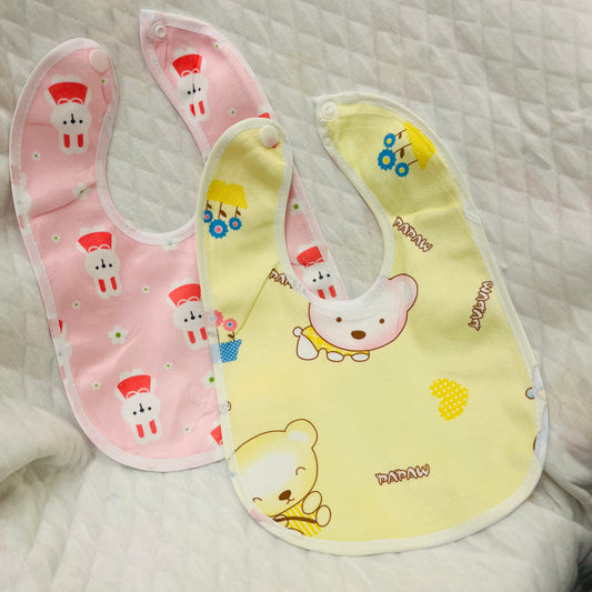 Cotton Washable Baby Bibs | Set of 3 | Waterproof Layer | Easy wear Buttons