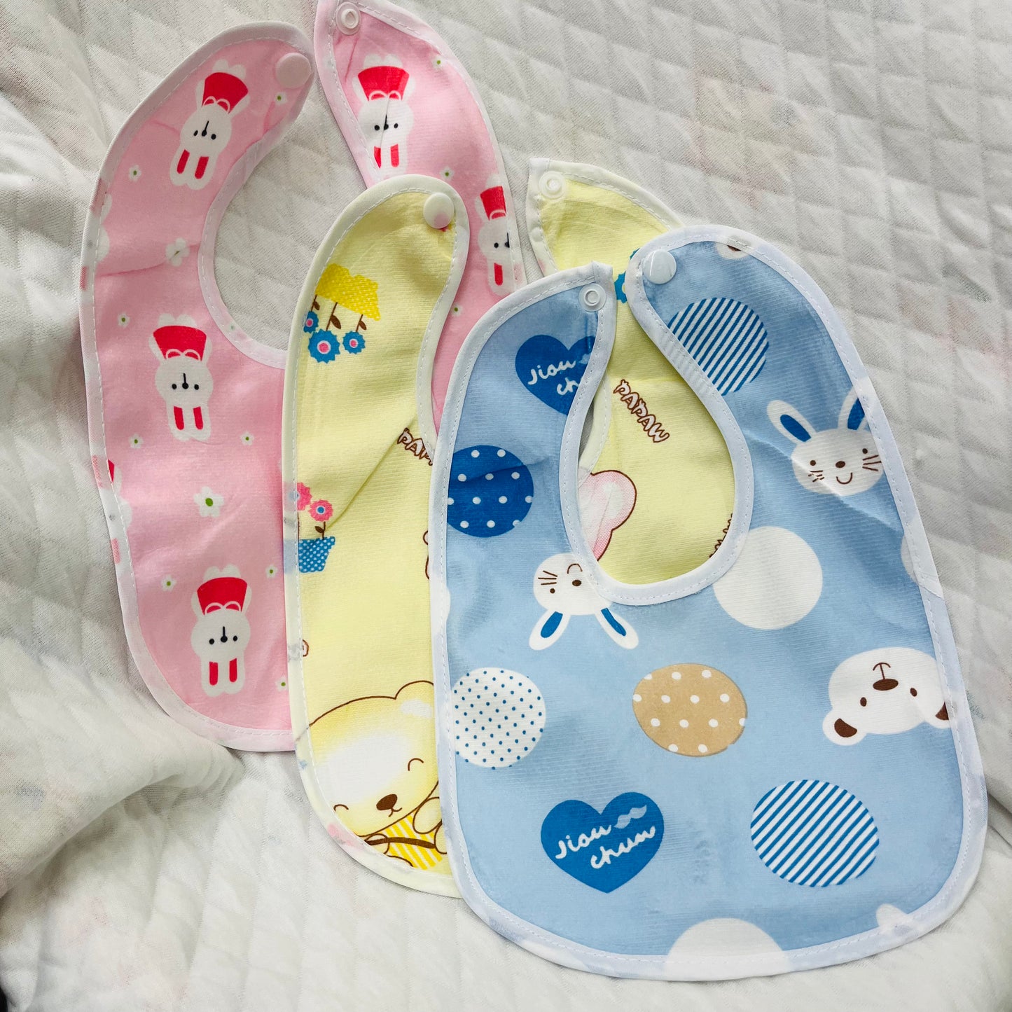Cotton Washable Baby Bibs | Set of 3 | Waterproof Layer | Easy wear Buttons