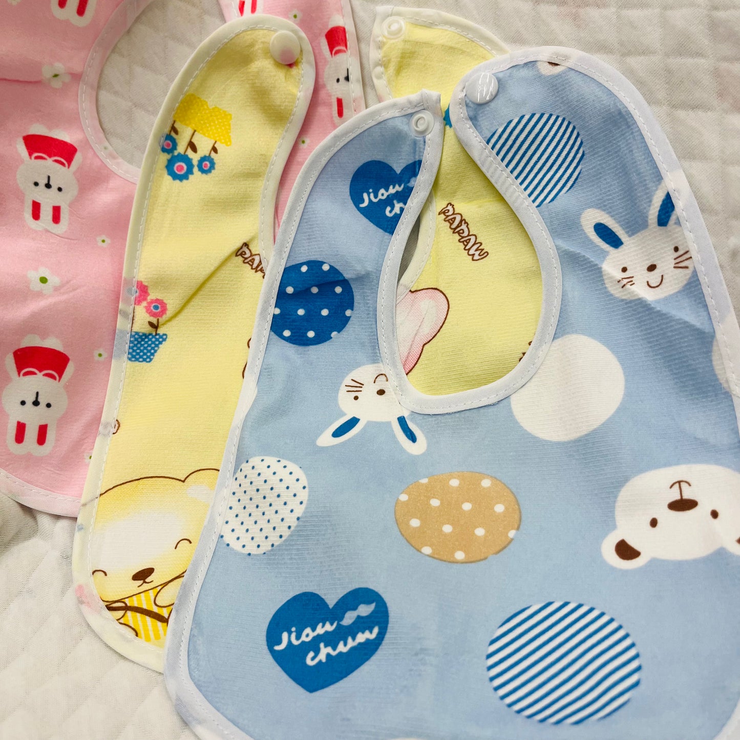 Cotton Washable Baby Bibs | Set of 3 | Waterproof Layer | Easy wear Buttons