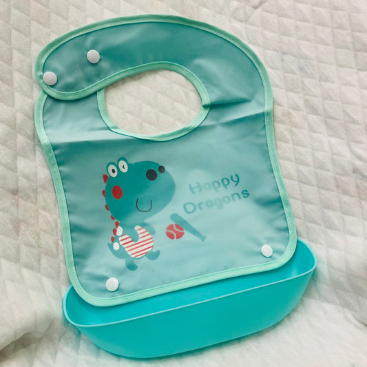 Cotton Washable Baby Bibs | With Spill Tray | Waterproof Layer | Easy wear Buttons
