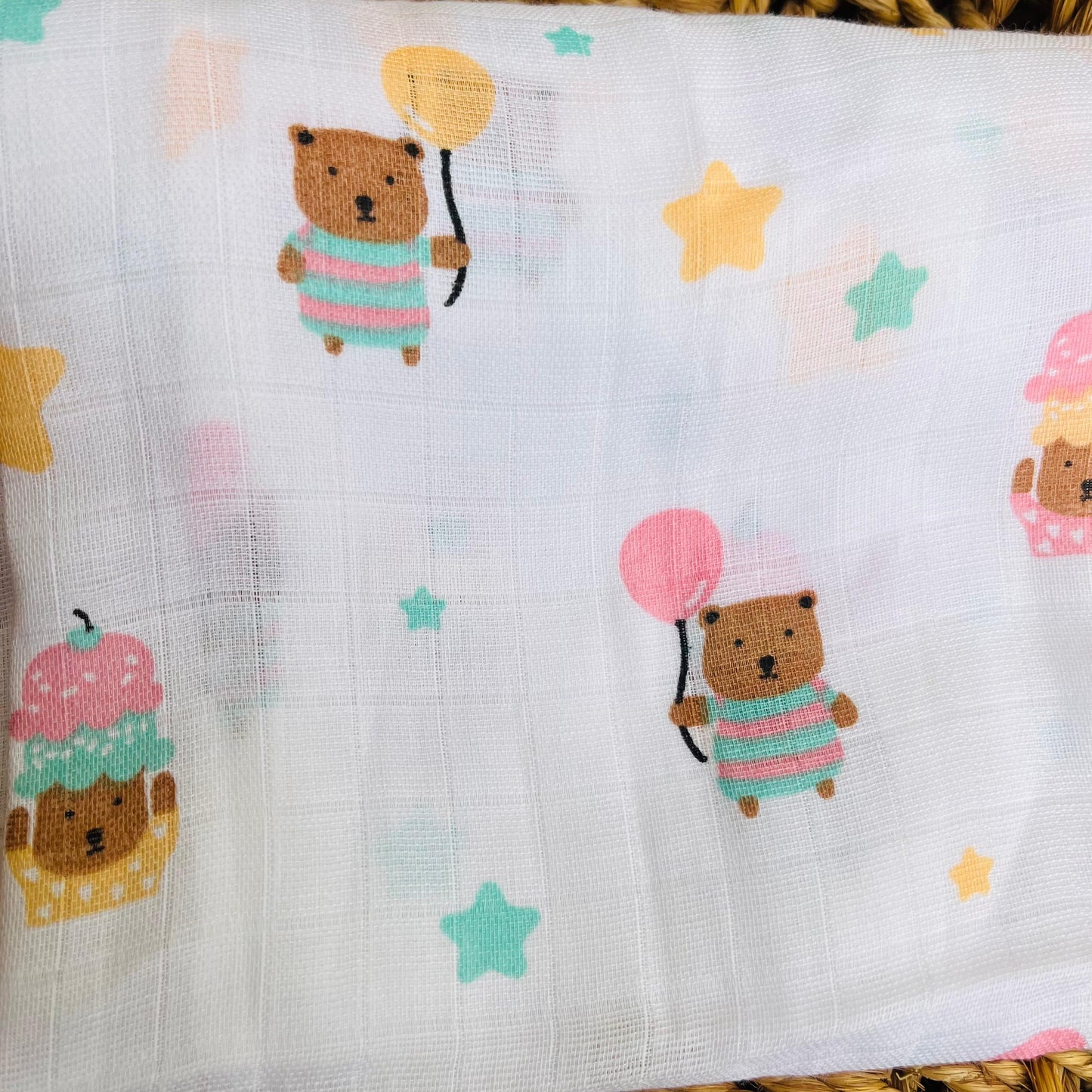Organic Muslin Cotton Baby Towel | Set of 3 | Assorted Prints | 90 x 50 Cms