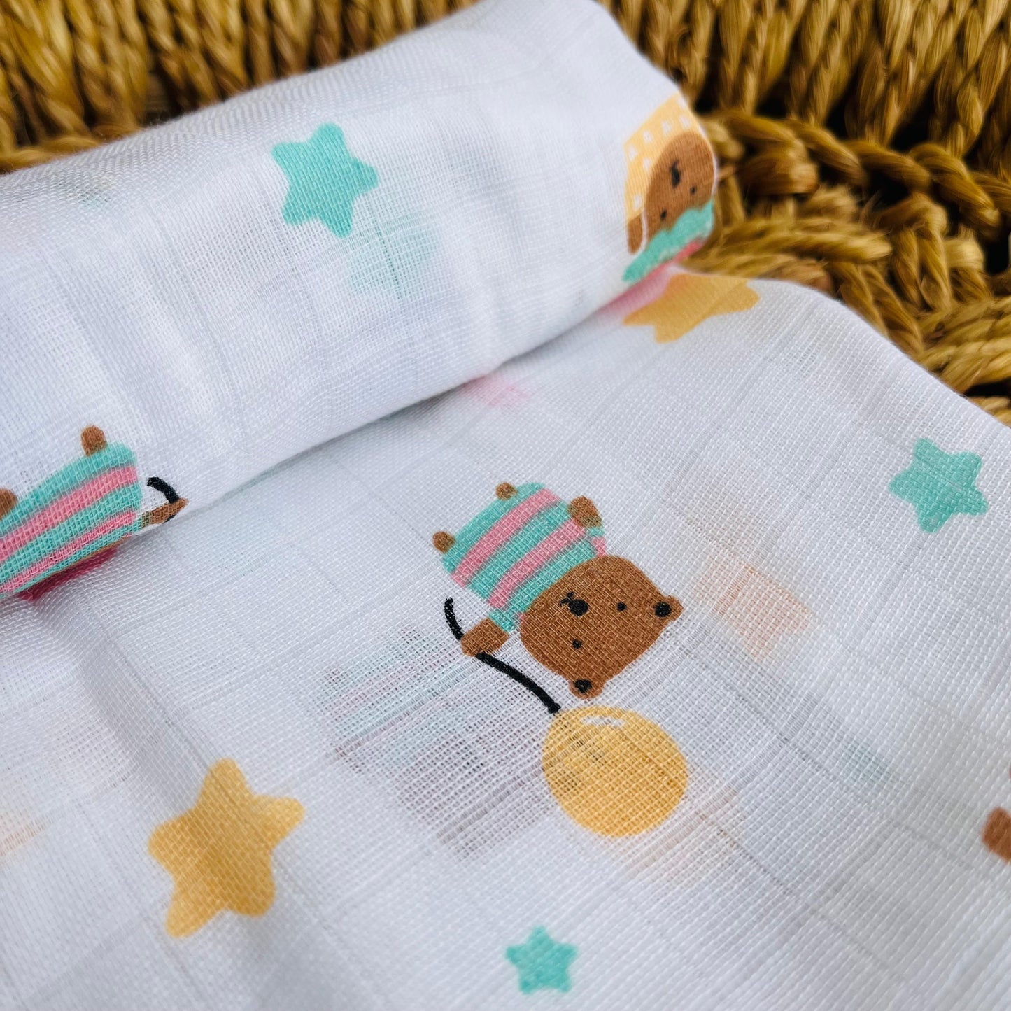 Organic Muslin Cotton Baby Towel | Set of 3 | Assorted Prints | 90 x 50 Cms