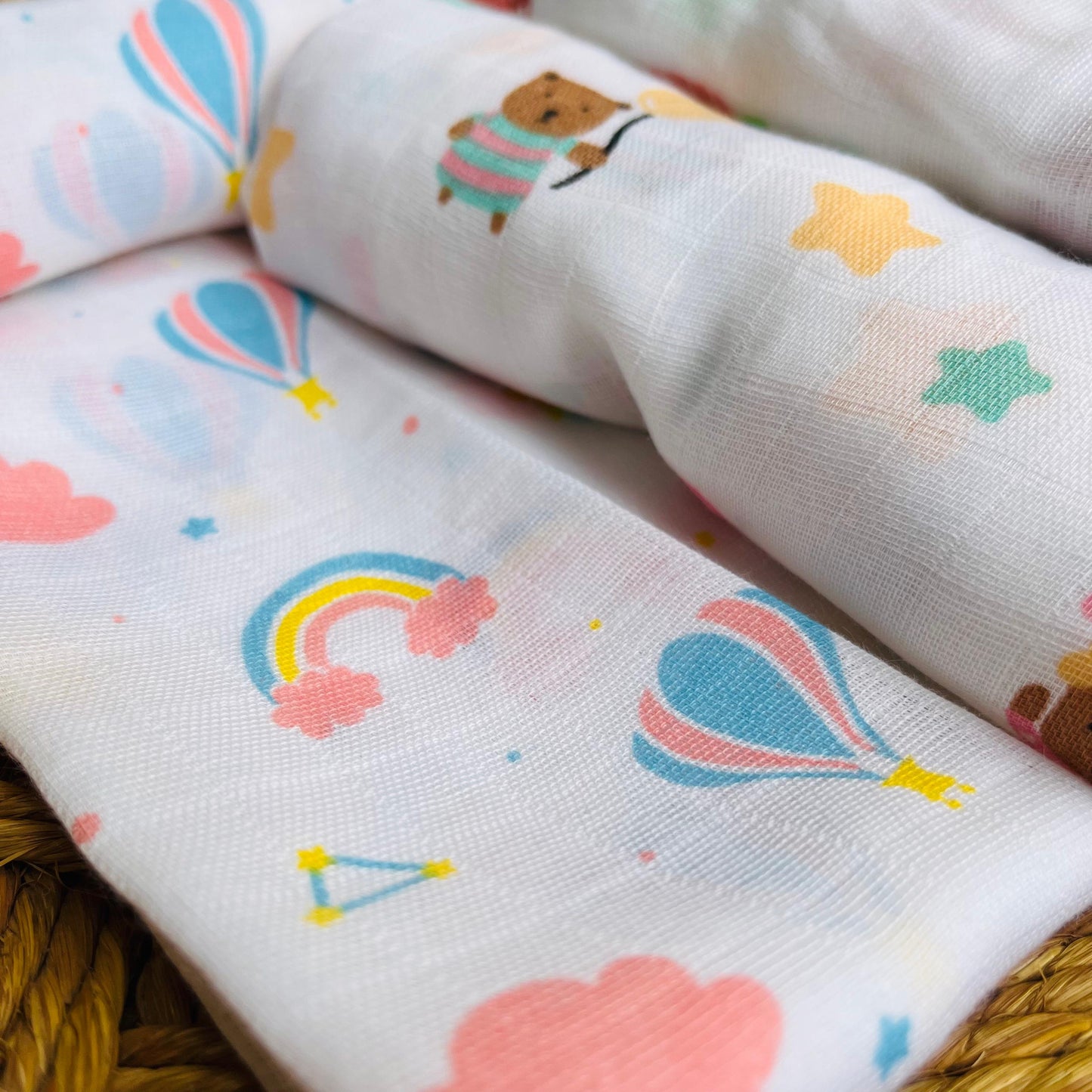 Organic Muslin Cotton Baby Towel | Set of 3 | Assorted Prints | 90 x 50 Cms