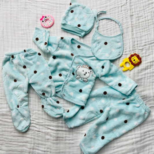 Soft Full Suit | 5 Piece Full Set | Winter Suit | Mint Polka | 3 Months - 15 Months