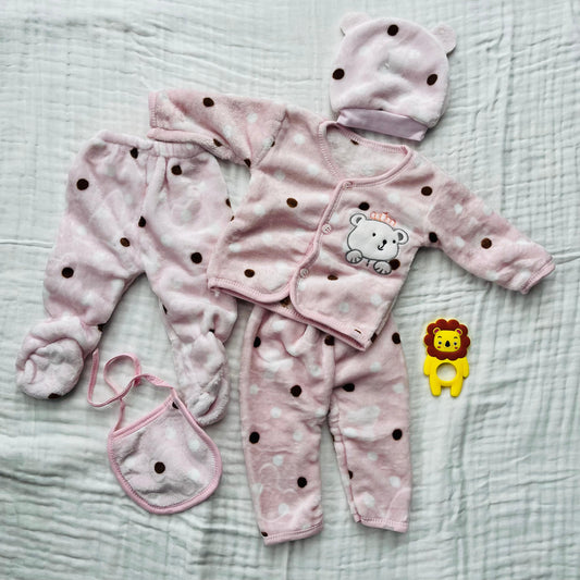 Soft Full Suit | 5 Piece Full Set | Winter Suit | Pink Polka | 3 Months - 15 Months