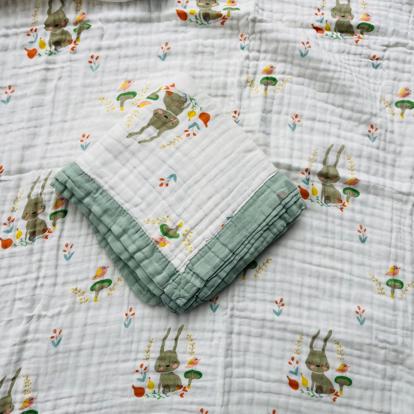 Baby Blanket | Organic Muslin Cotton - Multi-Layered | Little Bunny