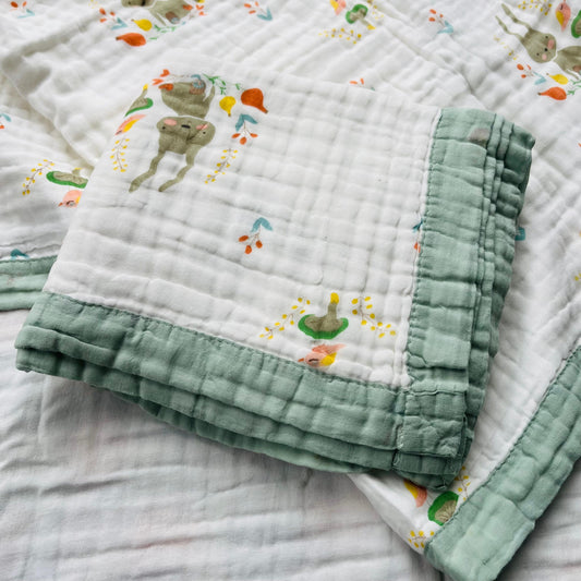 Baby Blanket | Organic Muslin Cotton - Multi-Layered | Little Bunny