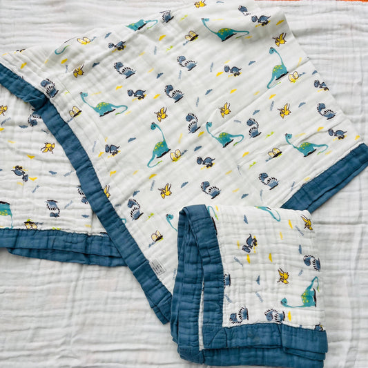 Baby Blanket | Organic Muslin Cotton - 6 -Layered | Dino Grey