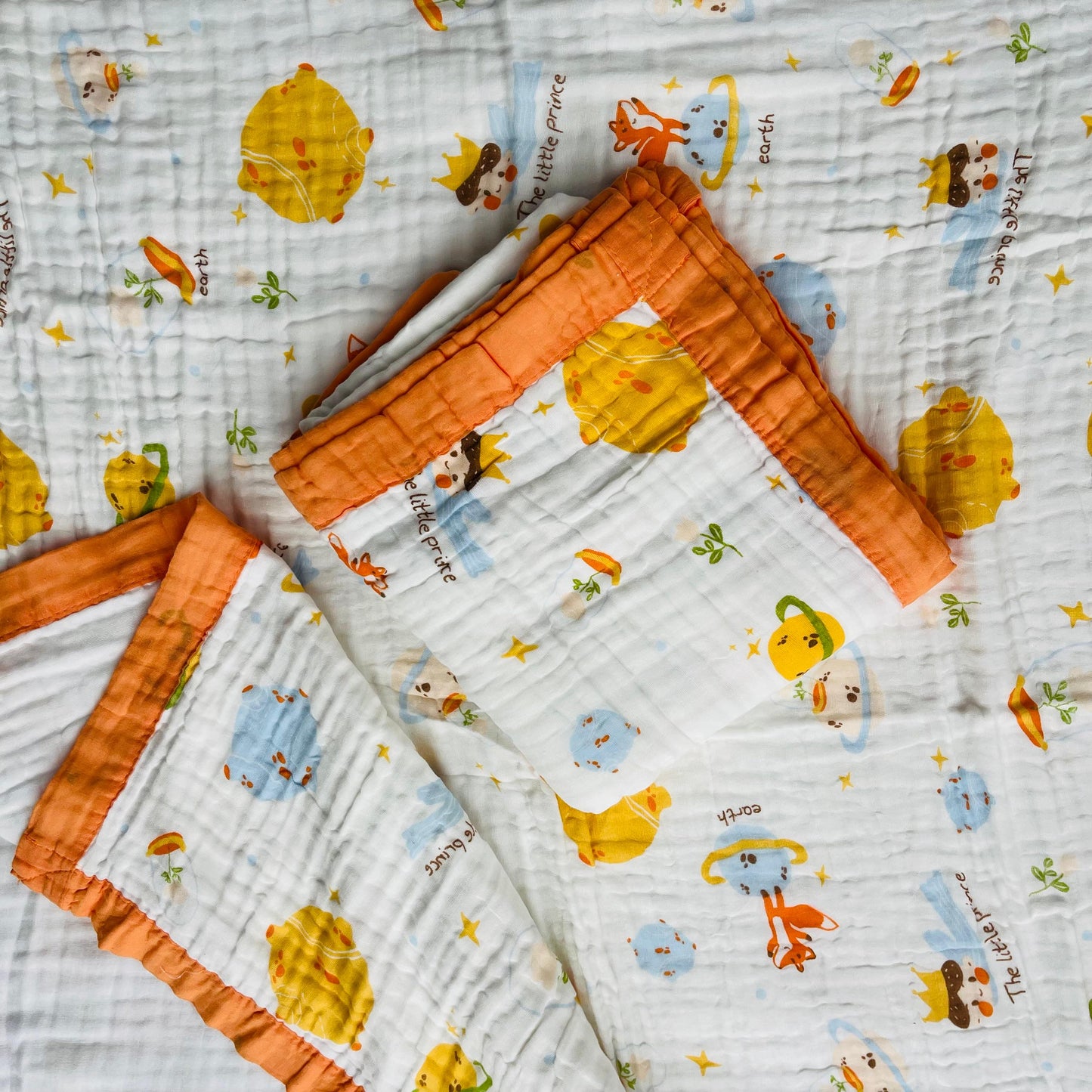 Baby Blanket | Organic Muslin Cotton - 6 Layered | Orange Sun & Fox
