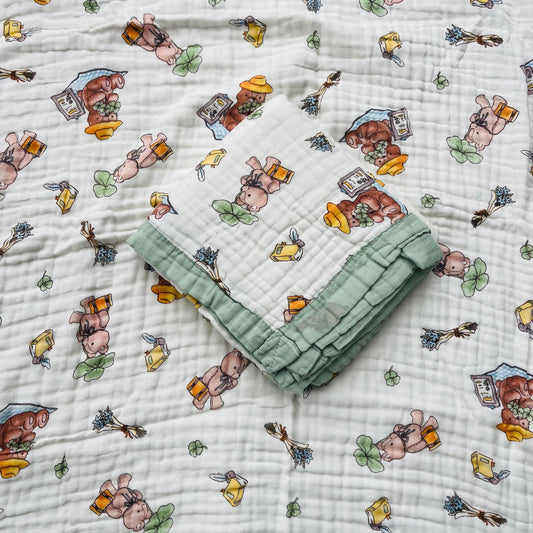 Baby Blanket | Organic Muslin Cotton - 6 -Layered | Office Bear